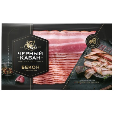 Бекон сырокопчёный (нарезка) 200 г(срок годн.23.01)  Чёрный кабан