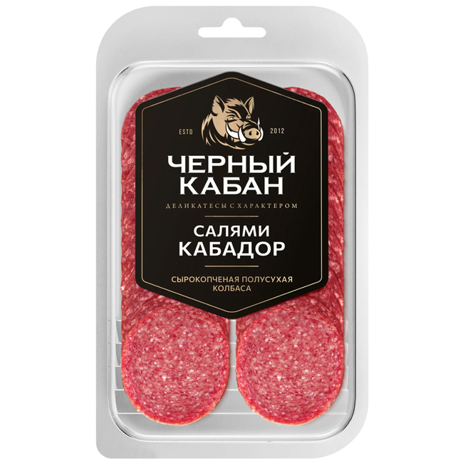 Колбаса сырокопчёная  салями Кабадор (нарезка)95 г(срок годн.02.11) Чёрный Кабан