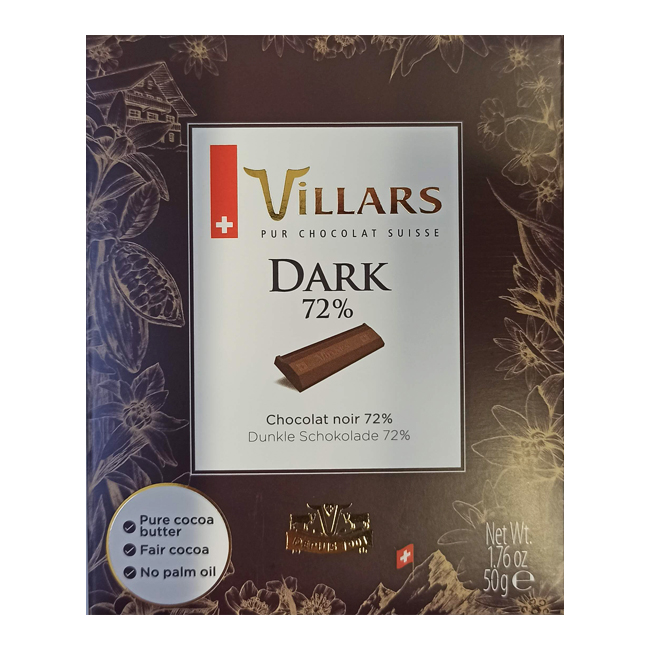 Горький шоколад 72% 50 г Villars