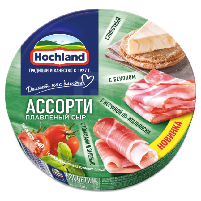 Сыр плавленый Ассорти (сливочный, бекон, ветчина, томаты) 140 г Hochland Сыр плавленый Ассорти (сливочный, бекон, ветчина, томаты) 140 г Hochland