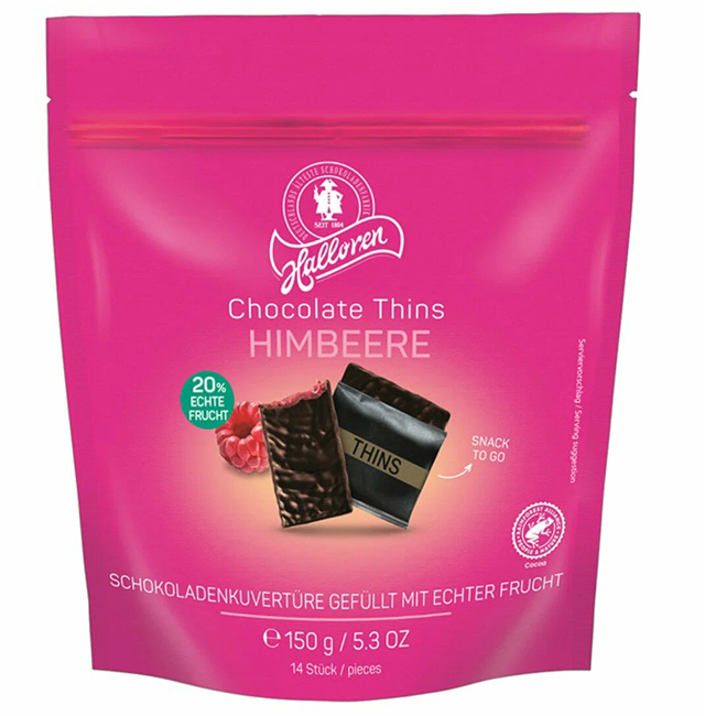 Набор тёмного шоколада Thins Raspberryс начинкой со вкусом малины 150 г Halloren