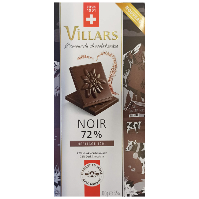 Горький шоколад 72% 100 г Villars 