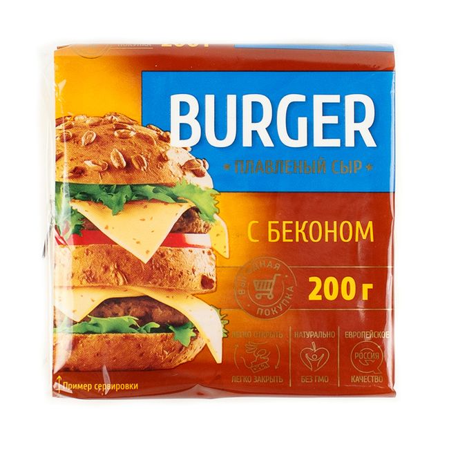 Сыр плавленый c беконом BURGER (слайсы) 200 г ВИТАКО Сыр плавленый c беконом BURGER (слайсы) 200 г ВИТАКО