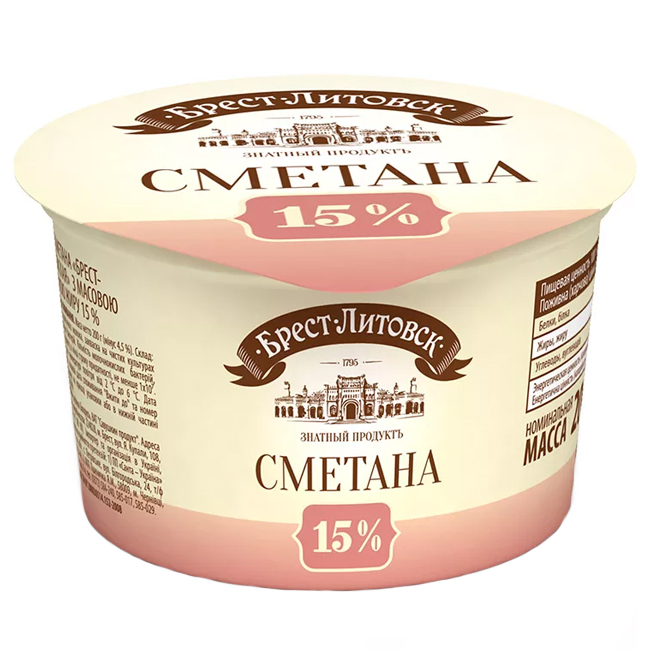 Сметана 15% Брест-Литовск 180 г Савушкин продукт