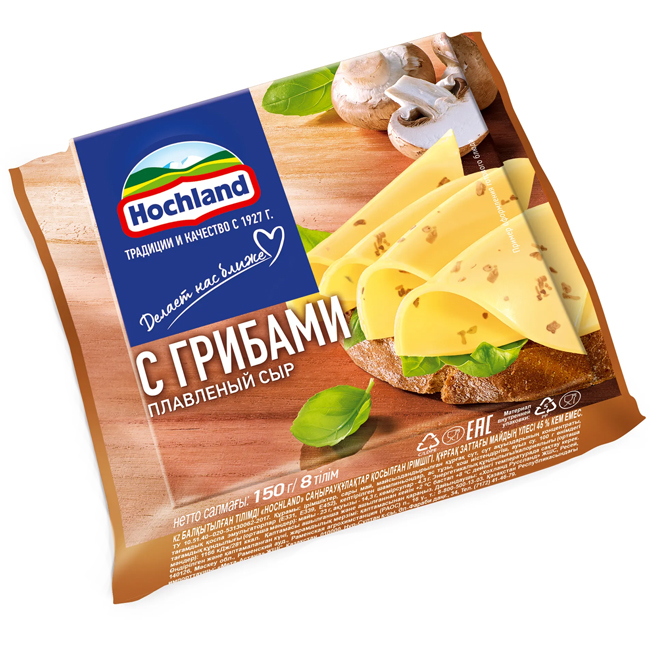 Сыр плавленый с грибами (слайсы) 150 г (срок годн.27.03)  Hochland