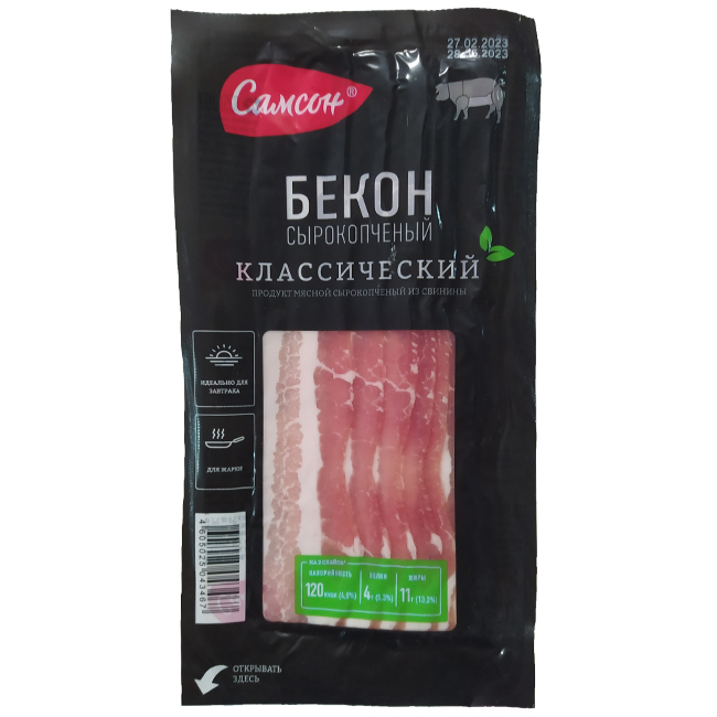 Бекон классический сырокопчёный (нарезка) 140 г Самсон