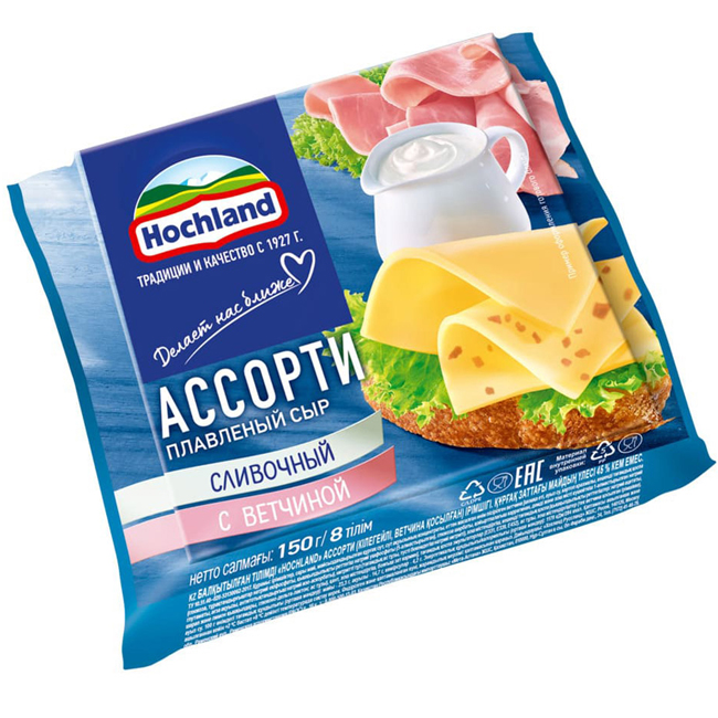 Сыр плавленый Ассорти (сливочный, ветчина) 150 г Hochland Сыр плавленый Ассорти (сливочный, ветчина) 150 г Hochland