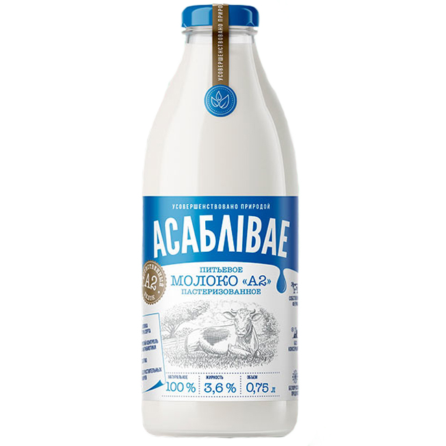 Молоко 3,6% Асаблiвае А2 750 мл пастеризованное