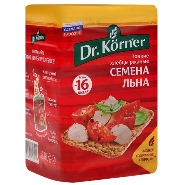 Хлебцы хрустящие "Ржаные" с семенами льна 100 г Dr.Korner