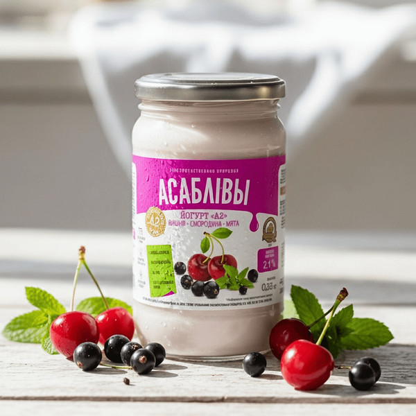 Йогурт А2 "Вишня-смородина-мята" 330 г АСАБЛІВЫ