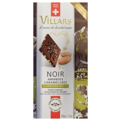 Тёмный шоколад с дробленым карамелизированным миндалем 100 г Villars