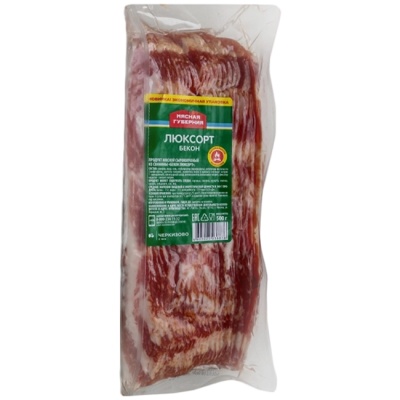 Бекон Люксорт сырокопчёный (нарезка) 500 г(срок годн.26.12)Мясная Губерния