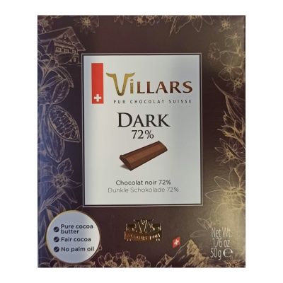 Горький шоколад 72% 50 г Villars