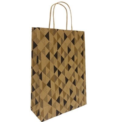 Подарочный пакет "Черные и золотые треугольники" 240х350х100 крафт