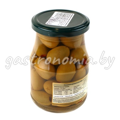 Оливки зелёные с красным перцем 360 г Mylos plus