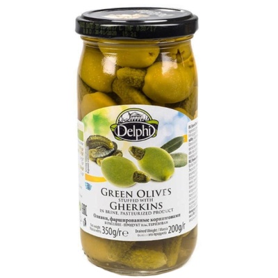 Оливки фаршированные корнишонами 350 г Delphi