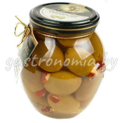 Оливки зелёные с миндалем и красным перцем 360 г Mylos plus