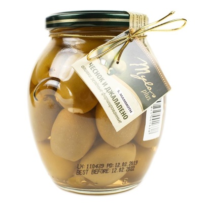 Оливки зелёные с чесноком и Джалапено 360 г Mylos plus