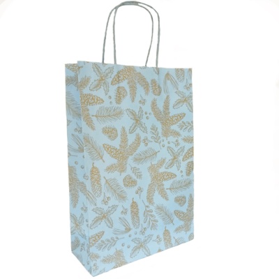 Подарочный пакет "Золотая хвоя на голубом фоне" 240х350х100