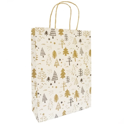 Подарочный пакет "Черные и золотые елки" 240х350х100